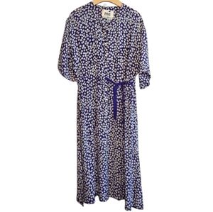 Mii Au Jardin Silk Floral Button Up Midi Dress Sz XS Summer Brunch Party Prairie